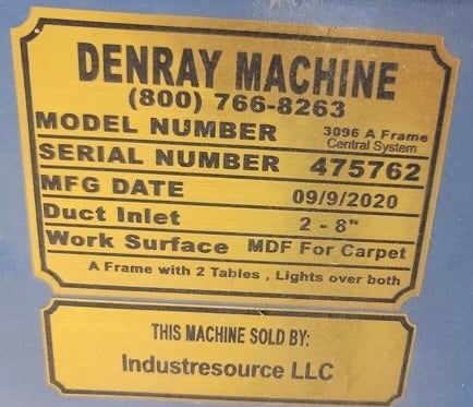 Denray #3096-A-Frame-Central-System, dual-sided downdraft table, 2-8" inlet, 2020 (2 available) - Image 3