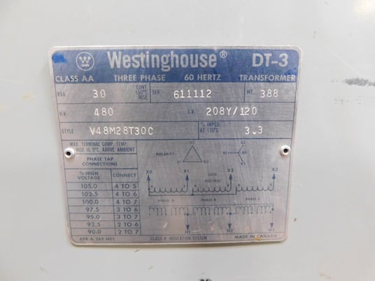 30 KVA 480 Primary, 208Y/120 Secondary, Westinghouse DT-3 transformer - Image 10
