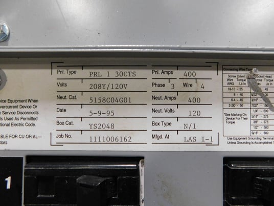 400 Amp. Cutler-Hammer, PRL130CTS, panelboard, 4-wire, 208Y/120 Volts, 3 phase - Image 10