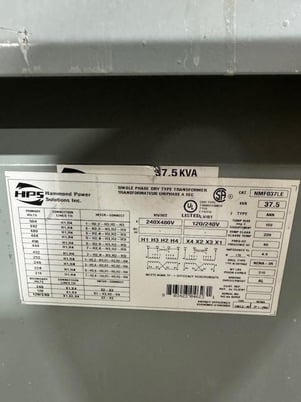 37.5 KVA 240/480 Primary, 120/240 Secondary, Hammond #NMF037LE, Single Phase, Dry Type, MNF037LE - Image 4