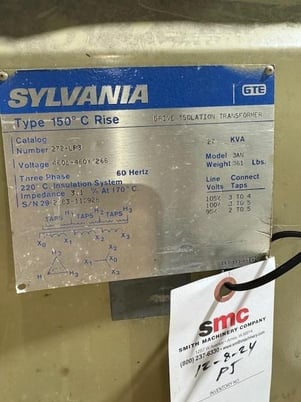 27 KVA 490 Delta Primary, 460Y/266 Secondary, Sylvania #3AN, S/N 2/83-115928, 3AN - Image 4