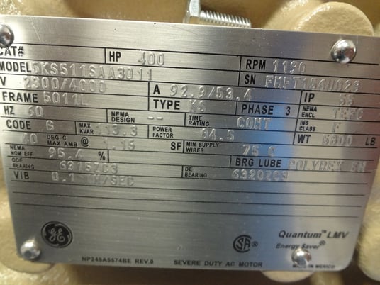 400 HP 1200 RPM General Electric, Frame 5010/5011L, TEFC, new, 2300/4000 Volts (3 available) - Image 1