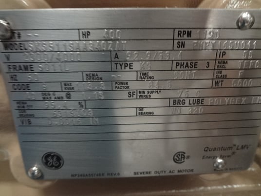 400 HP 1200 RPM General Electric, Frame 5010/5011L, TEFC, new, 2300/4000 Volts (3 available) - Image 3
