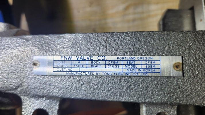 FNW VALVE CO, SIZE: 4, BODY: CF8M 4" MANUAL VALVE STOCK PF - 200 - Image 3