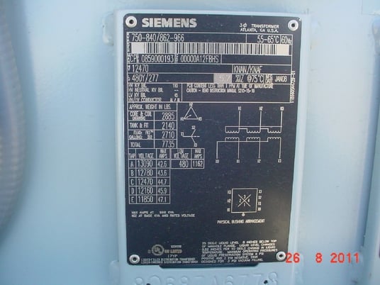 750 KVA 12470 Delta Primary, 480Y/277 Secondary, Siemens, new units (2 available) - Image 1