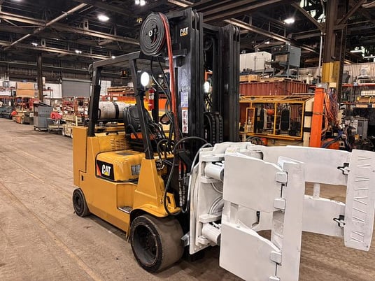 12000 lb. Caterpillar #GC55KPRSTR, LPG forklift with Cascade 60" paper roll clamp, 3-stage mast - Image 1