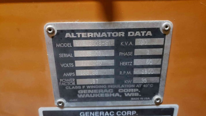 40 KW Generac #97A06508-S, Natural gas / Propane Generator, 120/240 Volts, 712 hours, load tested, 1997 - Image 7