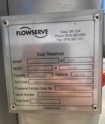 Flowserve pump seal cooler/reservoir pressure vessel, unused surplus, 2018 - Image 5