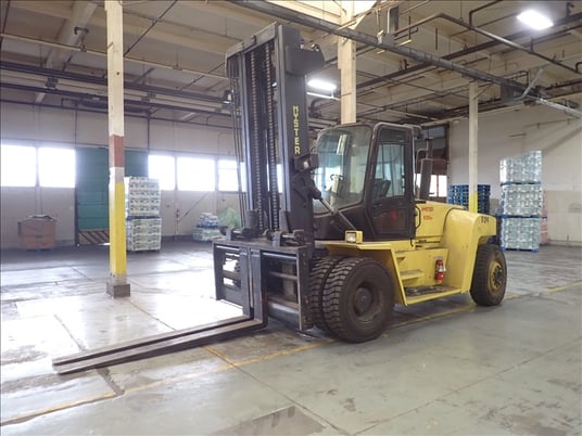 33700 lb. Hyster #H360HD, diesel forklift, dual pneumatic tire, 212" 2-stage mast, side shift, fork - Image 1