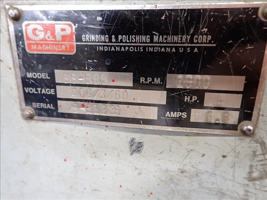 3" G & P #SS-500, belt grinder polisher, 5 HP, serial #G-11236 - Image 5