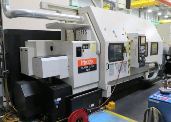 Mazak #Slant-Turn-50NR, CNC lathe, Mazatrol Fusion 640T, 31.7" swing, 3.5" bar, 3-jaw chuck, 2008 - Image 1