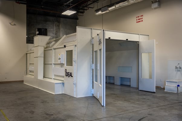 iDEAL, side-down draft paint spray booth, 26' L x 14' W x 9' 3" H, single phase 230 V. - Image 1