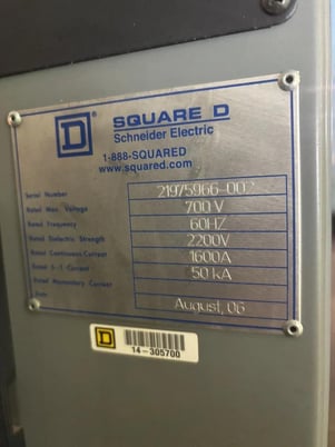 Square D, 1600 Amp, 2200 Volts, 700 Volts, 50 KA Delta Wye Main Breaker, 2006 - Image 2
