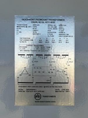 2000 KVA 13800 Primary, 600Y/347 Secondary, PTI, padmount transformer, Oil, June 2022 - Image 6