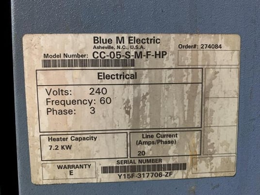 Blue M #CC-05-S-M-F-HP, batch oven, 7.2 KW heater capacity, 20 amps, 240/3/60 - Image 4