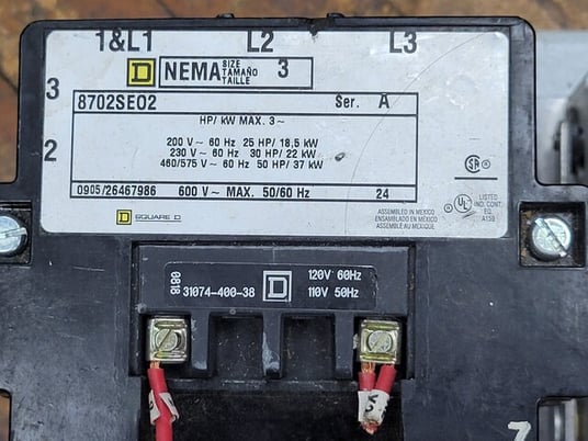 Square D, 8702SE02, Reversing Contactor, 600VAC, Series A Size 3 Coil 110/120V SEO2 - Image 3