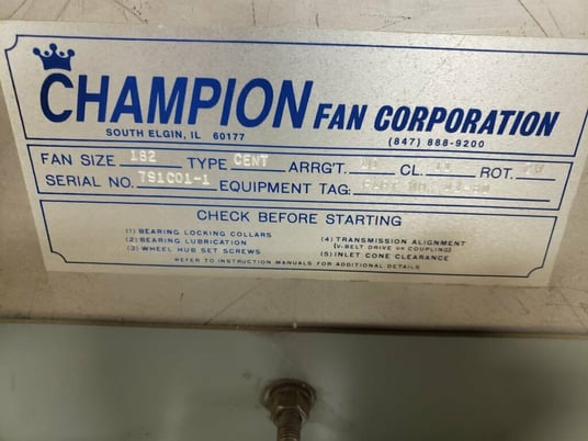 Champion #182, fan, Class 2, Arr 10, Crocker-Wheeler rotation, backward inclined non-overload wheel - Image 6