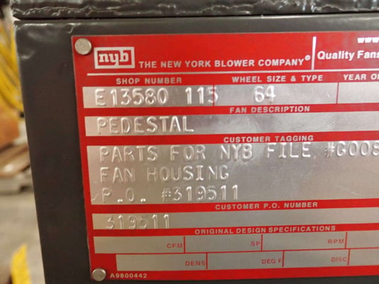 New York Blower, Pedestal Fan, 64 Wheel Size, 2010 - Image 5