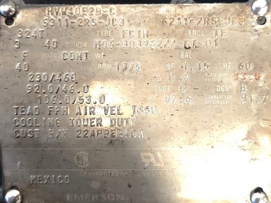 40 HP 1775 RPM Motor, Frame 324T, 3 Phase, 92/46 Amps, 230/460 V - Image 2