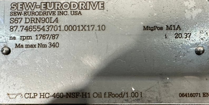 2 HP 300-1800 RPM Sew-Eurodrive #S67-DRN90L4, Inverter Duty Motor w/Gear Reducer, 20.37:1 Ratio, 3 Phase, 60 - Image 8