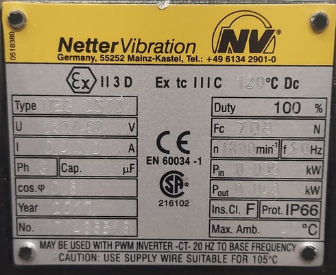 HP 1800 RPM Netter Vibration #3NEG-2570, Electric Vibrator, 3 Phase, 0.4/0.2 Amps, 230/460 Volts, 2017 - Image 4