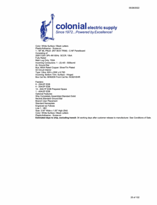 600 Amp. Square D, Panelboard, 120/208Y Volts, 600A 700A NF Panelboard Loaded NEW 14 Breakers Installed - Image 10