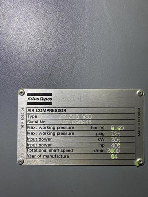 8 -125 psig, Atlas Copco #ZR315VSD, air compressor, 400 HP, 315 KW, water cooled - Image 5