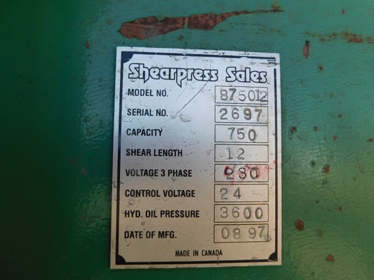 3/4" x 12' Accurshear #875012, hydraulic, 48" back gauge - Image 3