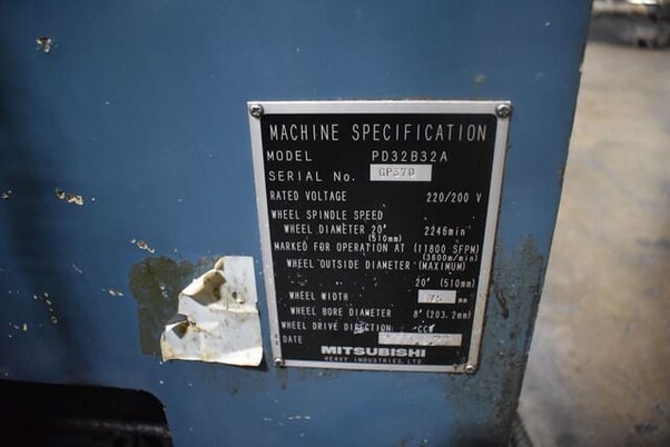 Mitsubishi #GP-370, cylindrical angle head grinder, 20" diameter x 3" width x 8" bore wheel, 2246 RPM - Image 2