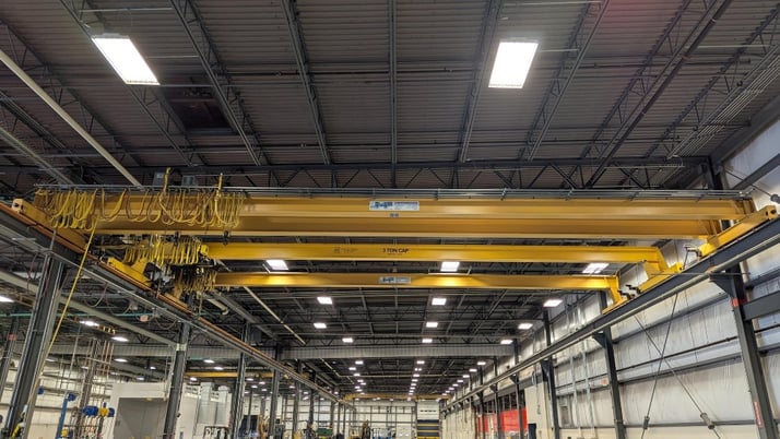 2 Ton, (1/1 Ton), R & M, 54' 6" span, 39' lift, class D, radio control, VFD bridge/trolley, fast hoist - Image 1