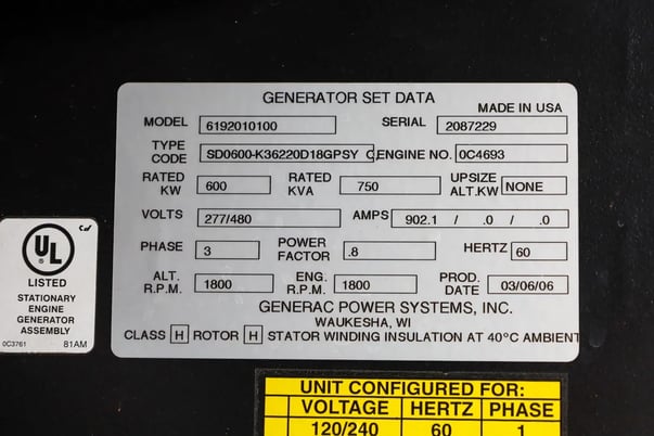 610 KW Generac #P222LE, diesel industrial generator, 277/480 Volts, 2006 - Image 6