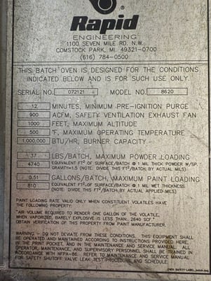 96" width x 72" H x 240" L Rapid Engineering Engineering, convection powder coating batch oven, walk-in - Image 1
