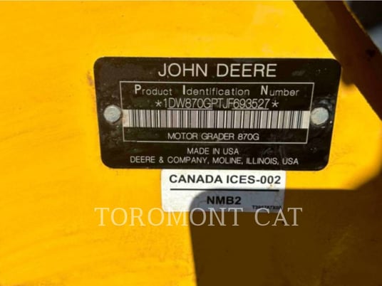 Deere & Co 870GP, Motor Grader, 5608 hours, S/N: TJF693527, 2019 - Image 6