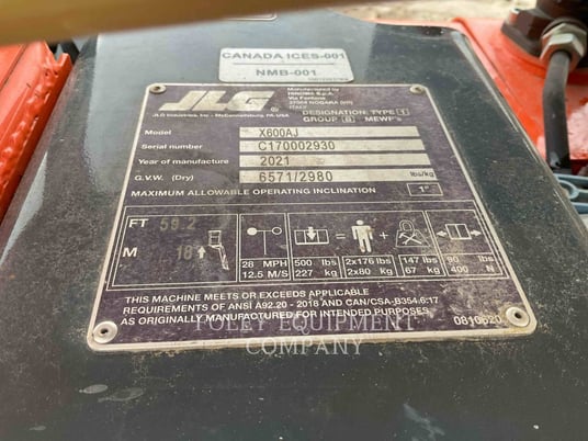 Jlg Industries, Inc. X600AJ, Articulated Boom Lift, 116 hours, S/N: C170002930, 2021 - Image 5