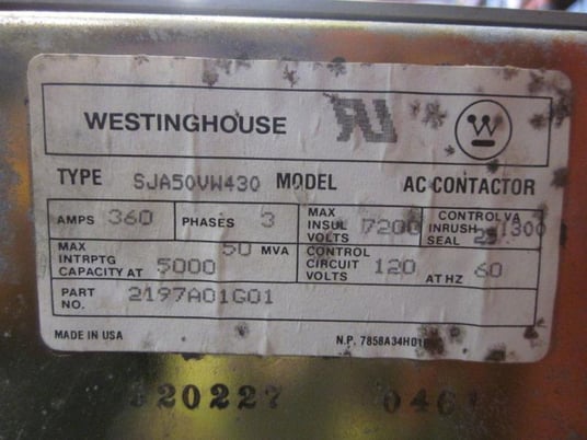 360 Amp, 2300 Volt, WESTINGHOUSE, SJA50VW430, VACUUM CONTACTOR:1 - Image 3
