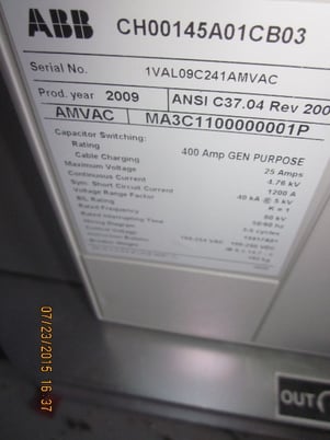 1200 Amp, ABB, AMVAC, 4160 Volts, 2009, ELECTRICALLY OPERATED, UNUSED:1 - Image 2