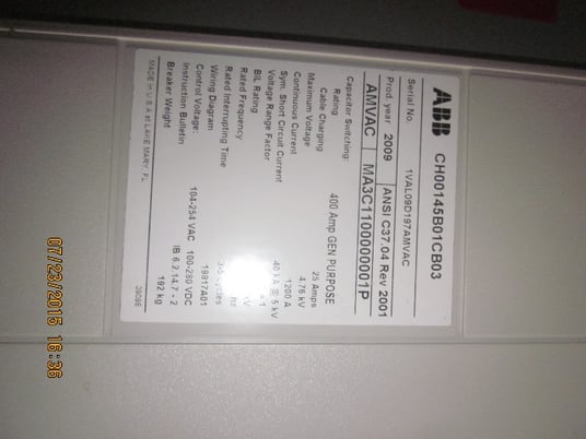 1200 Amp, ABB, AMVAC, 4160 Volts, 2009, ELECTRICALLY OPERATED, UNUSED:1 - Image 2