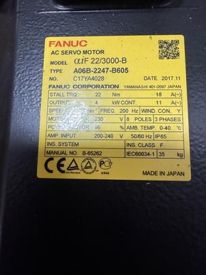 Fanuc #A06B-2247-B605-aiF-22/3000-B, AC servo motor, new, 2017 - Image 2