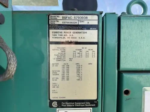 900 KW Cummins #DQFAC, diesel generator set, 277/480 Volts, 710 hours, QST30-G5 engine, EPA Tier 2, open skid - Image 6