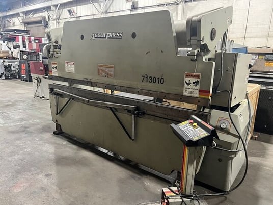 130 Ton, Accurpress #713010, Hydraulic CNC Press Brake, 10' overall, 100" between housing, powered adj, 8" - Image 1