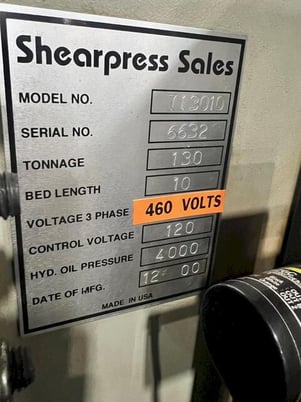 130 Ton, Accurpress #713010, Hydraulic CNC Press Brake, 10' overall, 100" between housing, powered adj, 8" - Image 10