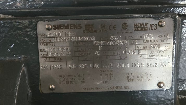 250 HP 1800 RPM Siemens, Frame 449T, TEFC, 460 Volts - Image 2