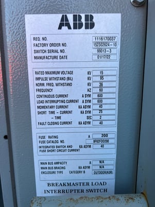 600 Amp. ABB, BreakMaster, 15 KV switch, 1 Section - NEMA 3R enclosure, 600 A Bus, 3 Phase/3 Wire, 15 kV, 95 - Image 5
