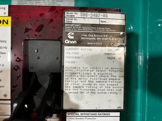 125 Amp. Cummins, Onan 306-3487-06, automatic transfer switch, 480 Volts, 3 phase, Nema 1 - Image 7
