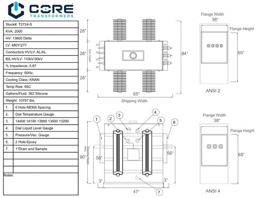 2000 KVA 13800 Delta Primary, 480Y/277 Secondary, SUB, ProCORE(immediate shipment available) - Image 4