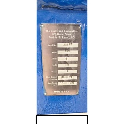 1000 Ton, Beckwood #4P1000F4860, 4-post pad forming press, 2004 - Image 2