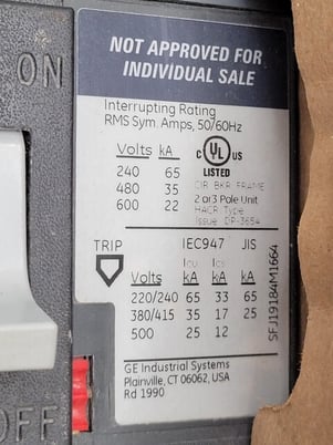 250 Amps, General Electric, EZSFHA36AT0250, breaker for EntellEohn Spectra RMS, 600 Volts - Image 4
