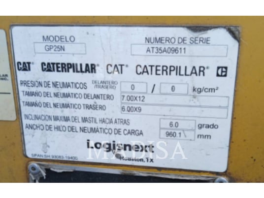 Cat GP25N5, Forklift, 12955 hours, S/N: AT35A09611, 2020 - Image 6