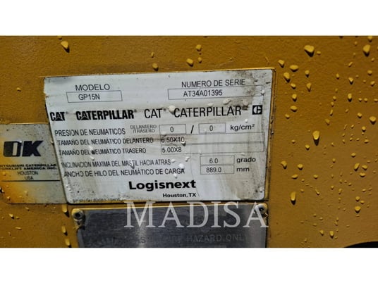 Cat GP15N5, Forklift, 8315 hours, S/N: AT34A01395, 2020 - Image 5