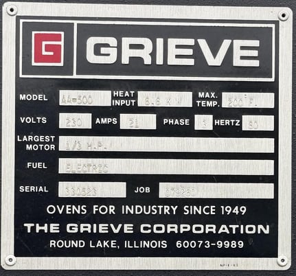 24" width x 24" H x 24" D Grieve #AA-500, solvent rated cabinet oven, 500&deg;F, 7 shelf brackets, 2 shelves - Image 8